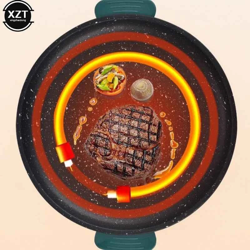 220V Multifunction Electric Frying Pan Skillet Non-Sticky Grill Fry Baking Roast Pan Cooker Barbecue Cooking Tool Kitchen Supply