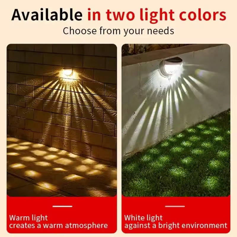 2PCS Outdoor Solar Fench Garden Waterproof Lights Round Lighting Effect Decorative Wall Lamps