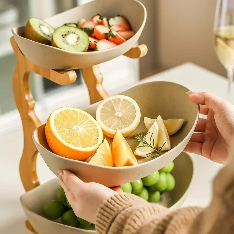 1/2/3 Layer Fruit Plate Light Luxury Plastic Wooden Snack Nuts Candy Dish Creative Salad Bowl Table Living Room Home Kitchen