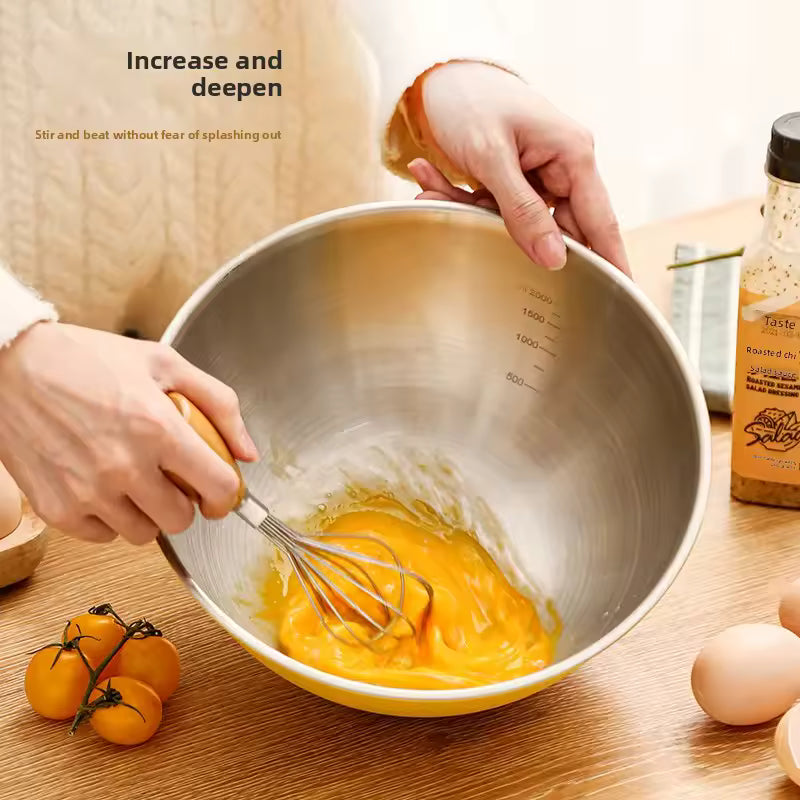 Stainless Steel Food Grade Baking Egg Beating Kitchen Bowl with Scale Korean Ins Style Three Piece Set Salad Bowl Home Use