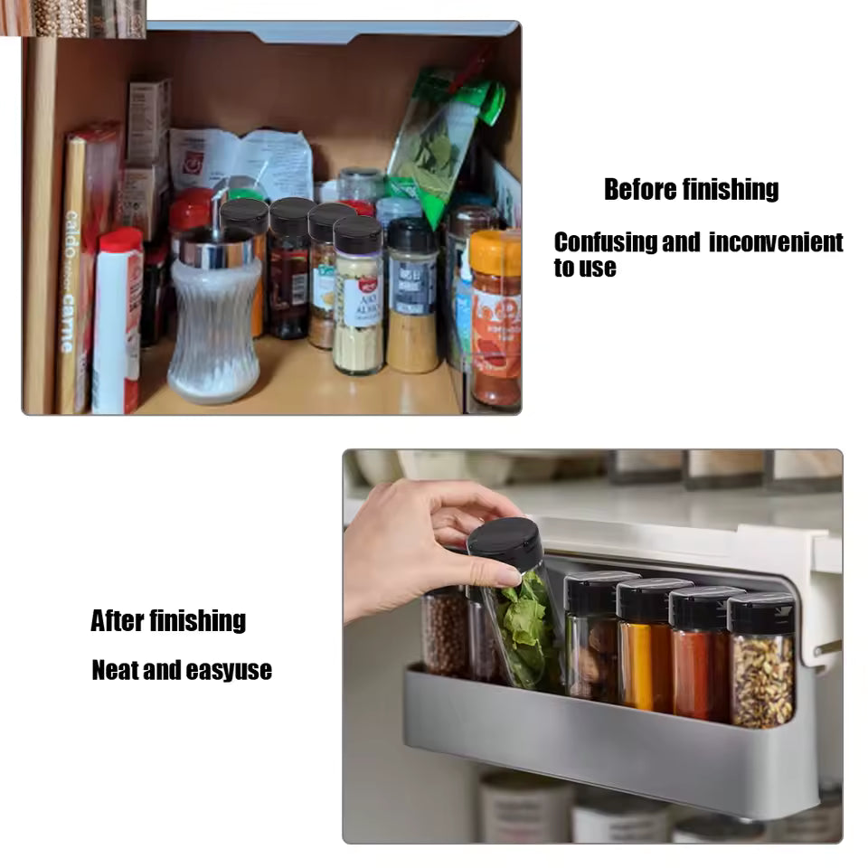 Under Desk Drawer Hidden Seasoning Bottle Organizer Rack Self-adhesive Spice Bottle Storage Rack Kitchen Supplies Storage