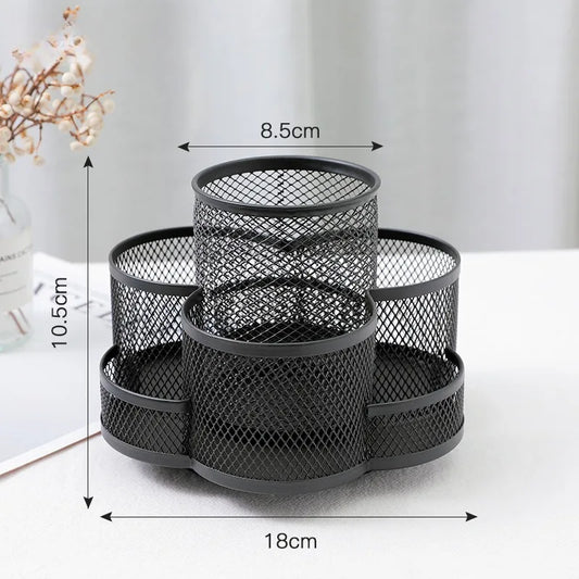 Metal Rotating Pen Holder - Iron Art Makeup Brush Storage Bucket Desktop Multi-Function Creative Organizer with 360° Spin Design