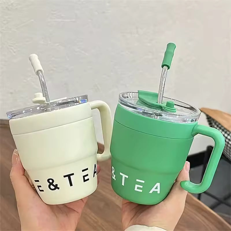 Cold for Straw Lid Bottle Outdoor Mug Thermos Hot with Tea Stainless 480ml Steel Drinks Milk Portable Water Cup Office Coffee