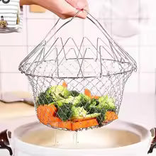 Stainless Steel Folding Oil Fry Basket Home Kitchen Oil Filtration Sieve for French Fries Chicken Blocks Oil Drain Basket