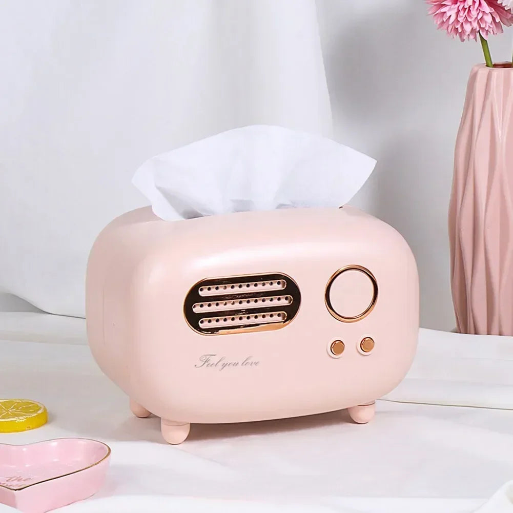 3 Colors Radio Model Tissue Box Holder Square For Home Desktop Decor Tv Tissue Box Case Storage Organizer
