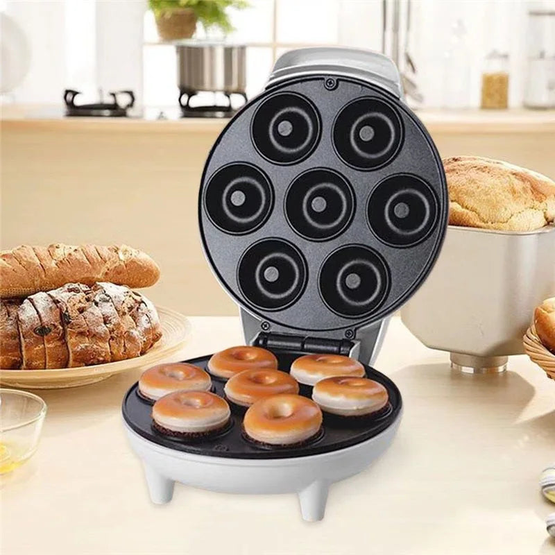 Mini Donuts Machine. Household Seven-Hole Donut Machine Double-Sided Heating Breakfast Machine Multifunctional Cake Machine.