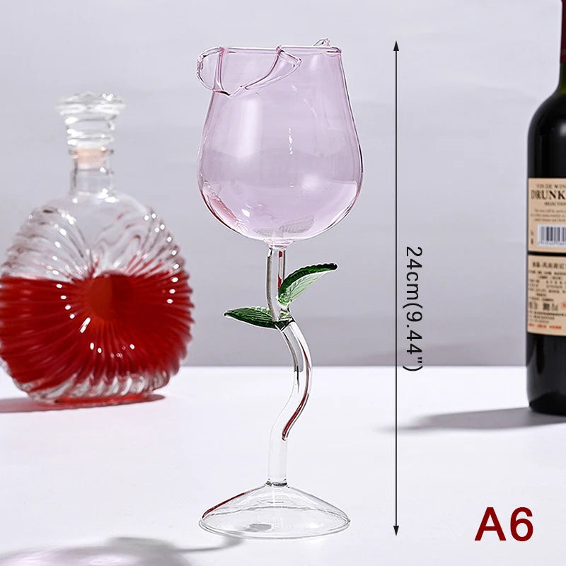 Rose Wine Glass Romantic Cocktail Red Wine Glass 150/400ml Rose Flower Shaped Juice Champagne Glass Cup Bar Wedding Decoration
