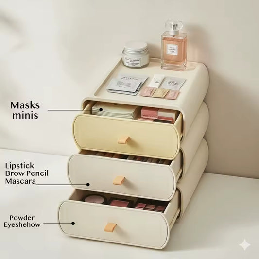 Makeup Organizer with Drawers Stackable Makeup Organizer with Top Tray Free Combination Desktop Vanity Storage for Cosmetics