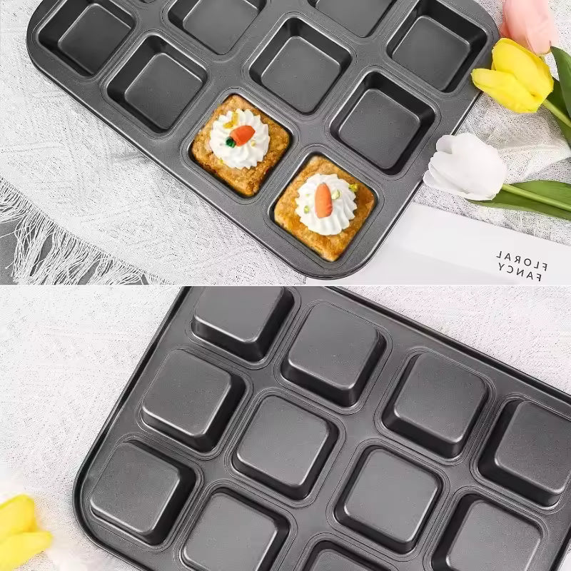 12 Cavity Square Multi-purposebakingtray Non-Stick Mini Muffin Baking Pan Square Muffin Tin Tray Corrosion-Resistant Bakeware