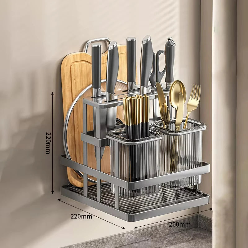 Kitchen Storage Shelf for Knife Chopsticks Forks Drain Storage Rack Metal Cutting Board Holder Multi-function Storage Rack