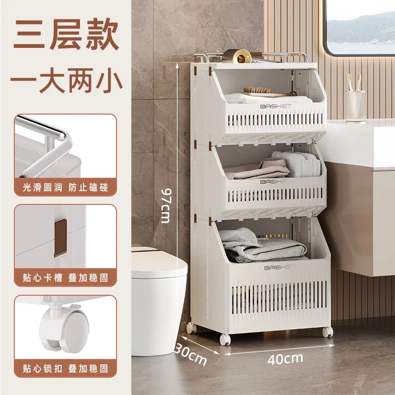 Dirty clothes basket Bathroom Multi-layer rack Clothes storage basket with wheels Bathroom Household dirty clothes basket