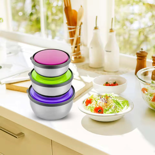 3 Pcs Stainless Steel Preserve Bowls Set Food Containers With Lids Kitchen Tableware Food Grade Soup Bowls Preservation Box