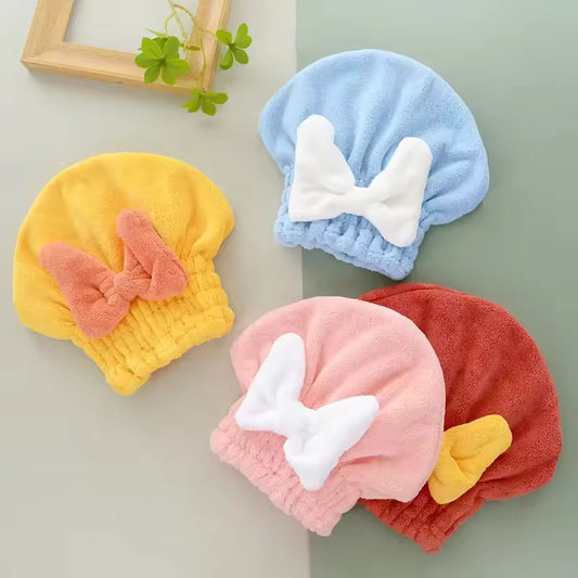 Woman Bow Coral Velvet Dry Hair Cap Super Absorbing Quick Drying Thickened Bath Cap Girls Hair Shower Hat Wrapped Towels