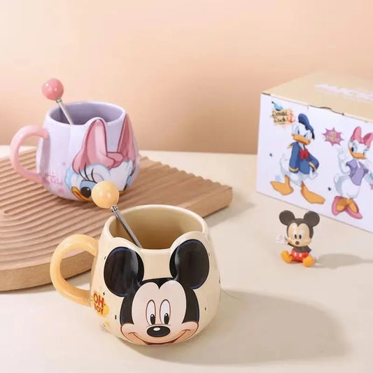 Mickey Mouse Minnie Donald Cute Cartoon Coffee Mugs Set 450ml Kids Water Cup with Handle Creative Collectible Disney Characters