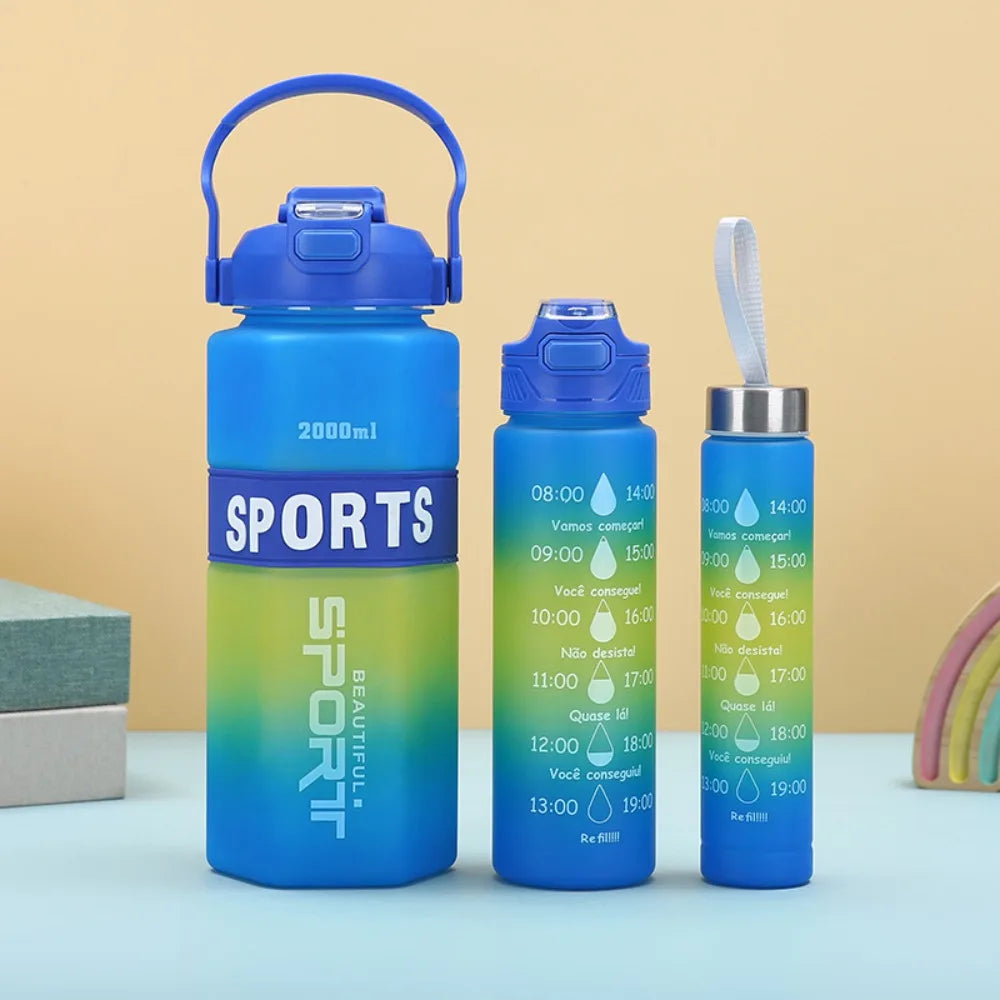 Three Piece Set Sports Water Bottle Set Large Capacity Hexagon Leak Proof Colorful Cup Portable Frosted Fitness Sports Kettle