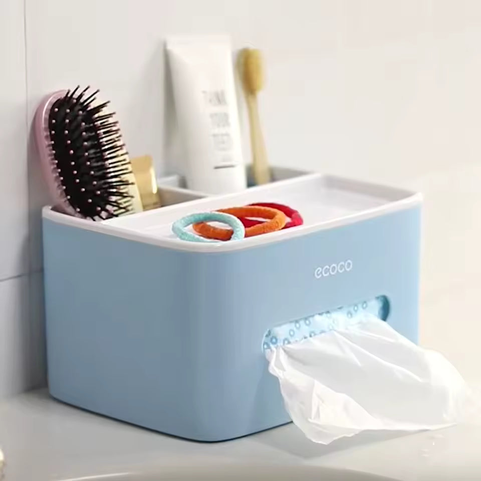 Nordic Style Tissue Paper Holder Box 2 Compartments Waterproof Desktop Storage Box Dustproof Non Slip Double Layer Tissue Box