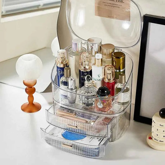 Transparent Desk Makeup Organizer Box, Large Capacity Cosmetic Jewelry Storage Drawer Bathroom Dressing Table Sundries Container