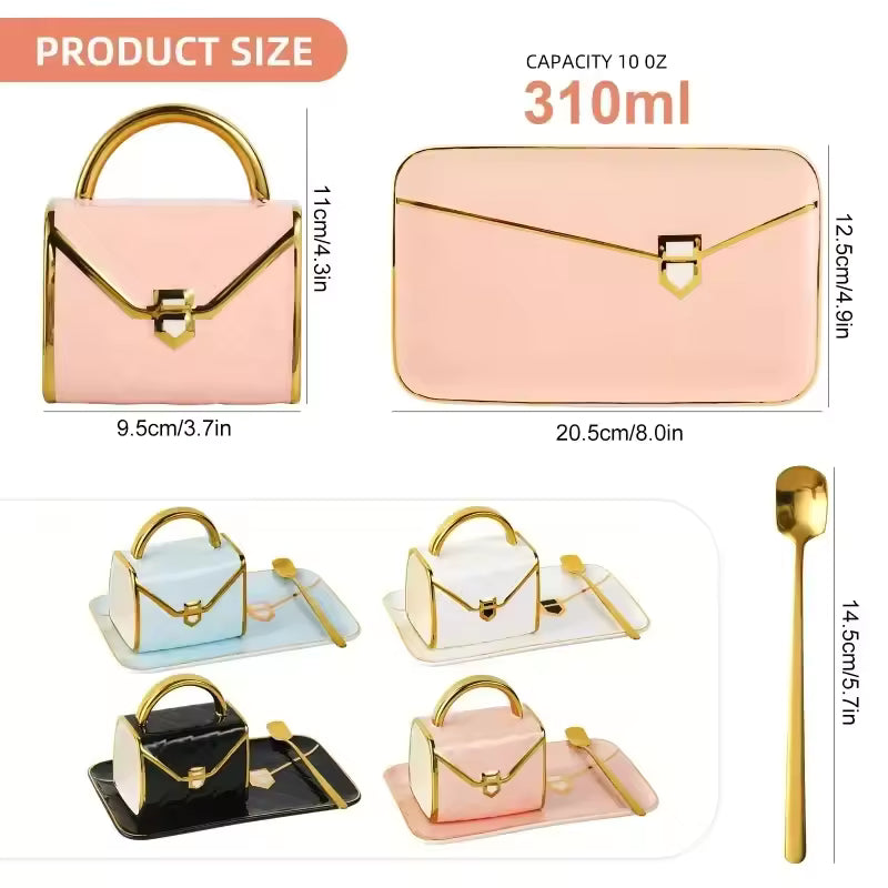 10Oz Aesthetic Handbag Shaped Mug Creative Elegant Ceramic Water Cups Sets Luxury Coffee Mugs Women Drinkware Office Decor Gift