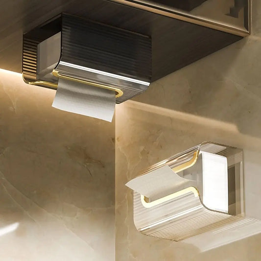 New Transparent Wall-Mounted Tissue Box MultiFunction Punch-free Paper Holder Adhesive Creative Napkin Storage Box Kitchen