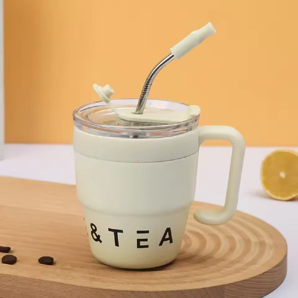 Cold for Straw Lid Bottle Outdoor Mug Thermos Hot with Tea Stainless 480ml Steel Drinks Milk Portable Water Cup Office Coffee