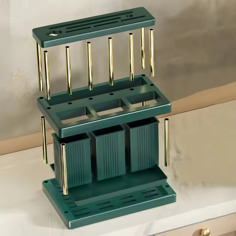 Multi-Use Cutlery Stand - Space-Efficient Organizer with Drain for Kitchen Tools
