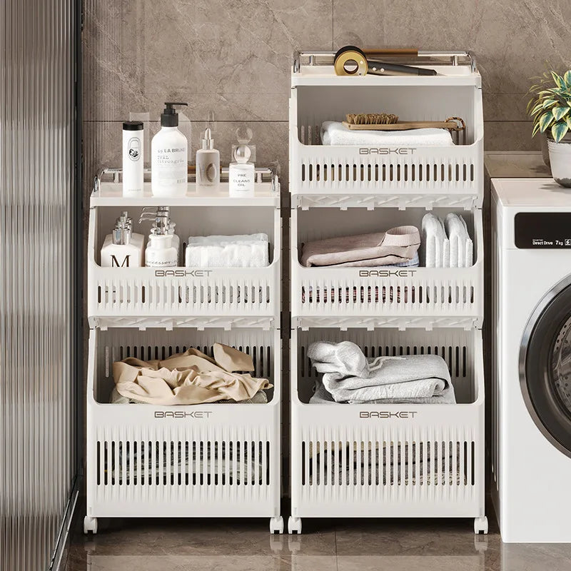 Dirty clothes basket Bathroom Multi-layer rack Clothes storage basket with wheels Bathroom Household dirty clothes basket