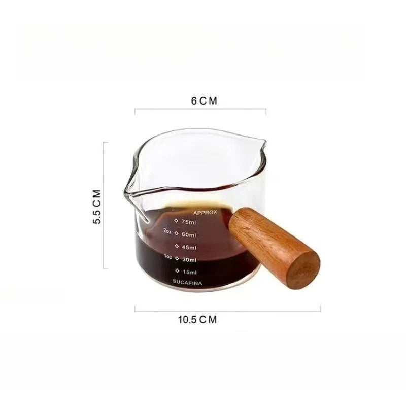 Coffee Cup Wooden Handle Size Glass Transparent Kitchen Coffee Accessories Barista Tools