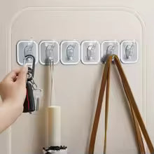 Strong Adhesive Six Row Hooks No Drilling Kitchen Bathroom Wall Multi-Function Powerful Traceless Sticky Hooks Closet Storage
