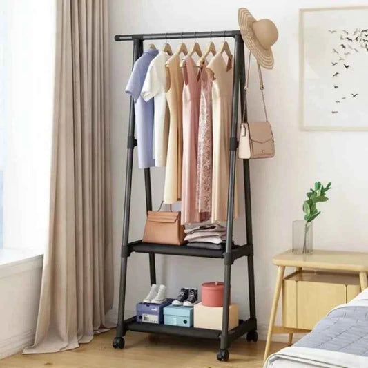 Household Simple Hanging Clothes Rack Bedroom Mobile Clothes Hanger With Wheel Simple Portable Floor Triangle Hangers Shelves