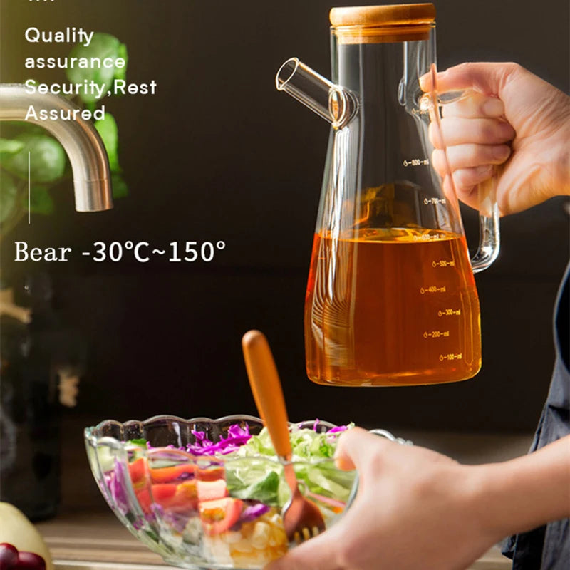 650/900ml Oil Pouring Pot Kitchen Durable Leak-proof Soy Sauce Heat-resistant High-borosilicate Glass Seasoning Bottle