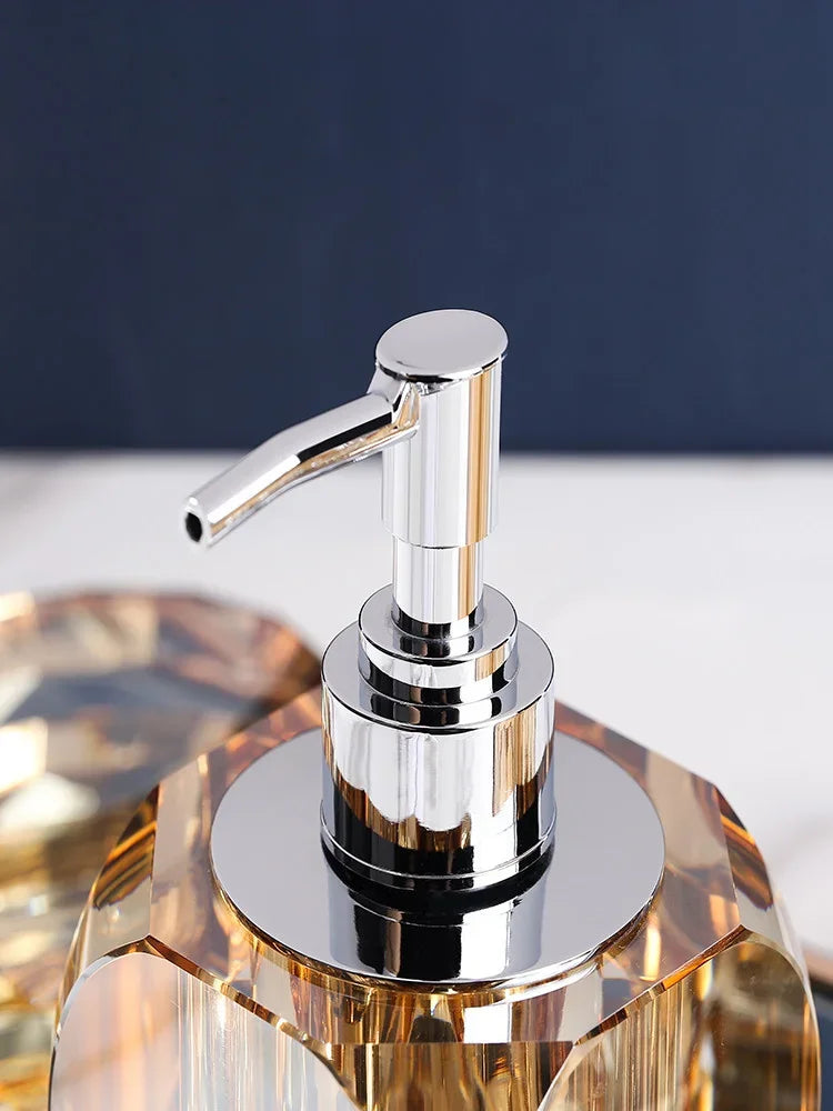 Bathroom Set Crystal Glass Liquid Soap Dispenser & Dish Toothbrush Holder Gargle Cup Luxury Birthday Presents Tabletop Ornaments