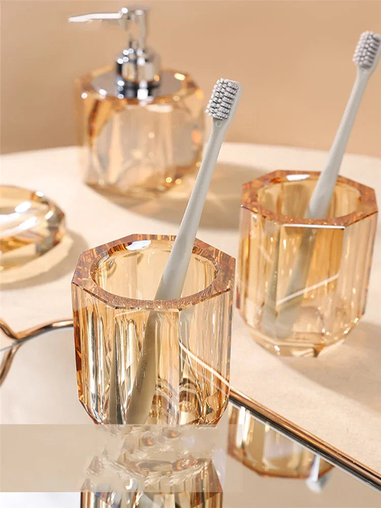 Bathroom Set Crystal Glass Liquid Soap Dispenser & Dish Toothbrush Holder Gargle Cup Luxury Birthday Presents Tabletop Ornaments