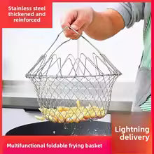 Stainless Steel Folding Oil Fry Basket Home Kitchen Oil Filtration Sieve for French Fries Chicken Blocks Oil Drain Basket