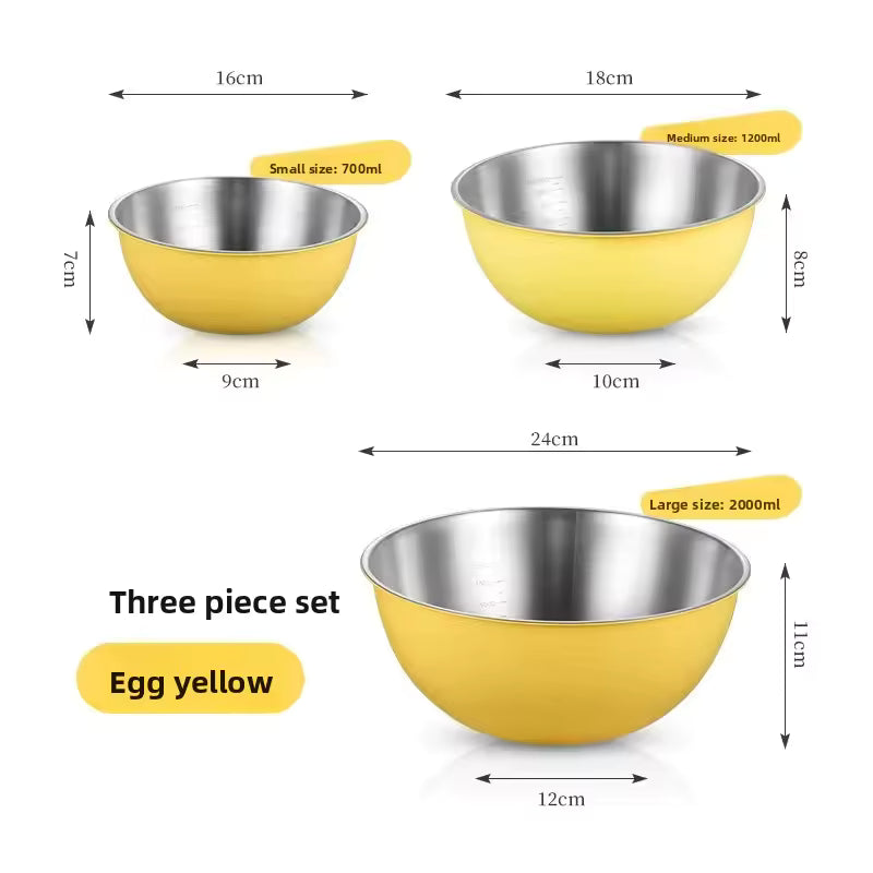 Stainless Steel Food Grade Baking Egg Beating Kitchen Bowl with Scale Korean Ins Style Three Piece Set Salad Bowl Home Use