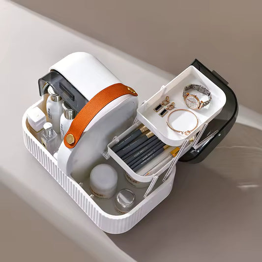 Portable Cosmetics Storage Box Desktop Lipstick Skin Care Products Jewelry Storage Organizing Rack Dust-proof Vanity Storage