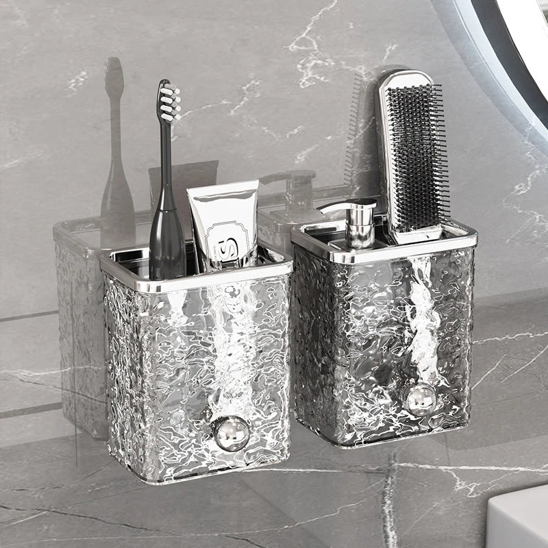 Wall-Mounted Bathroom Organizer Plastic Toothbrush And Toothpaste Holder No-Drill Design Open Storage Bins for Shaver Comb Box