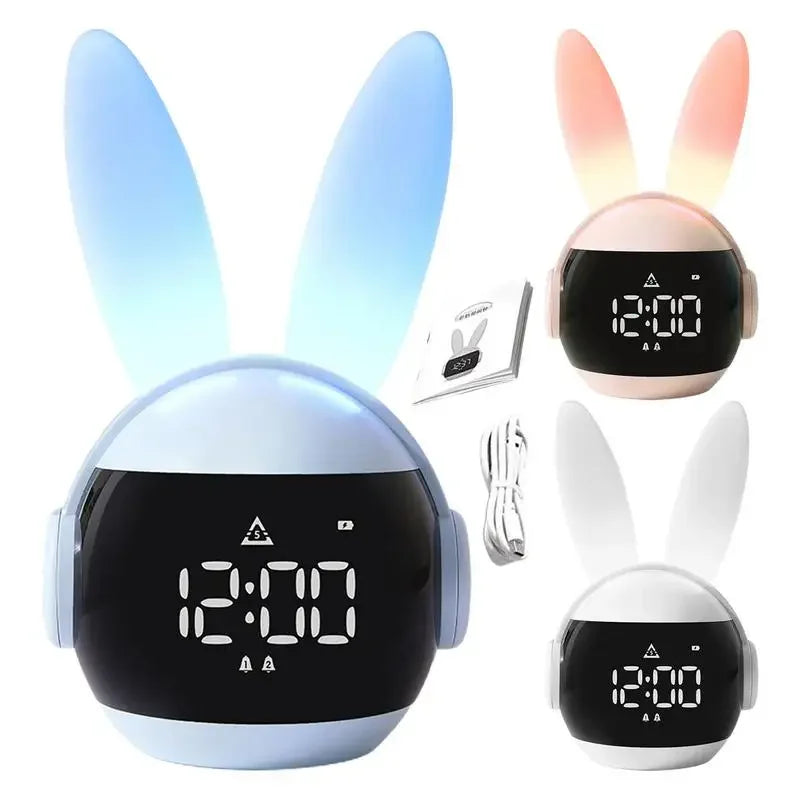 Bedroom Bedside Clock Creative Timing Night Light For Three Ways Wake Up Rechargeable Rabbit Alarm Clock Rainbow Animal Lamp