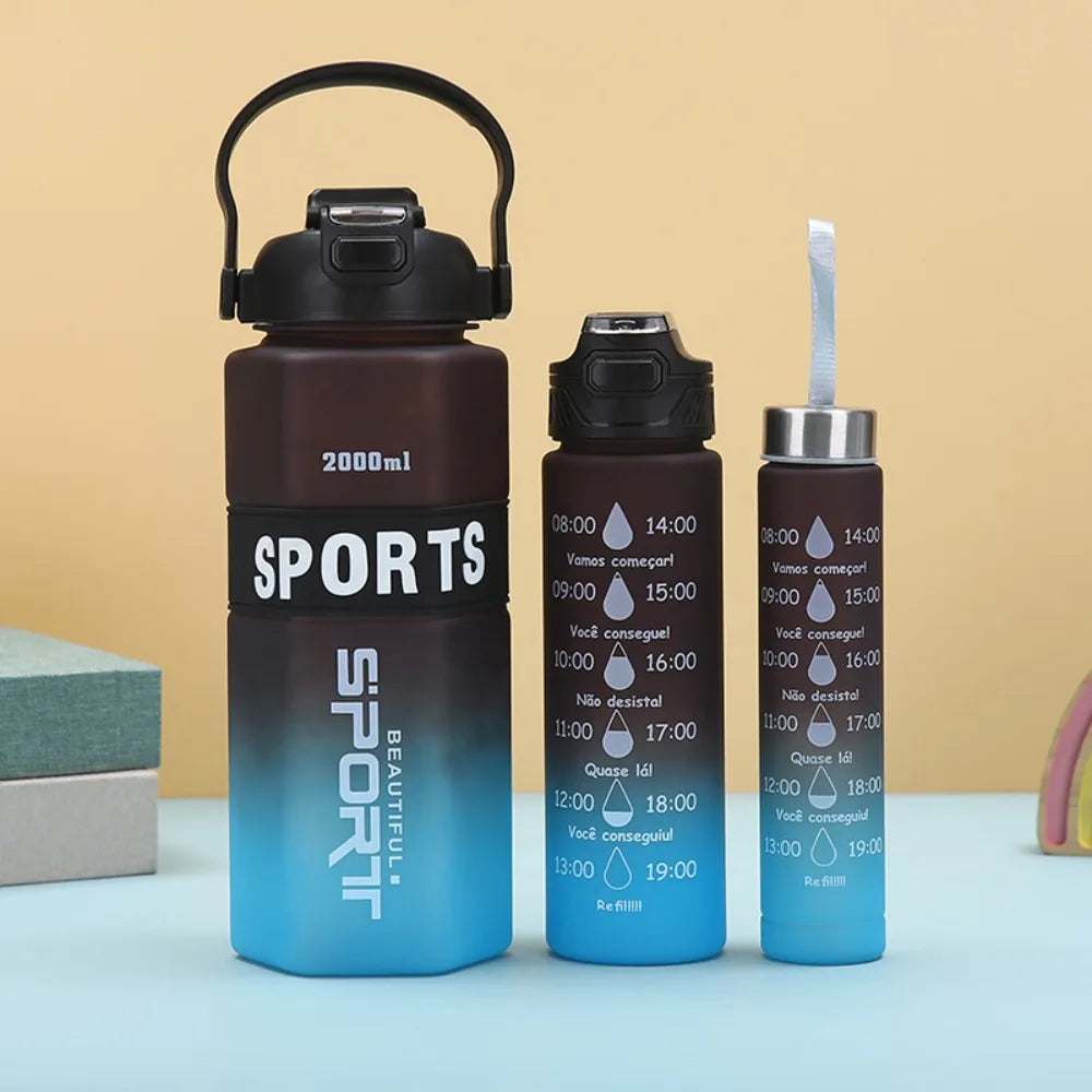 Three Piece Set Sports Water Bottle Set Large Capacity Hexagon Leak Proof Colorful Cup Portable Frosted Fitness Sports Kettle