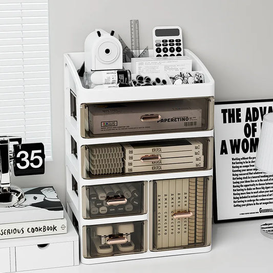 Desktop large capacity storage box, skincare product sorting rack, student stationery multi-layer drawer storage box