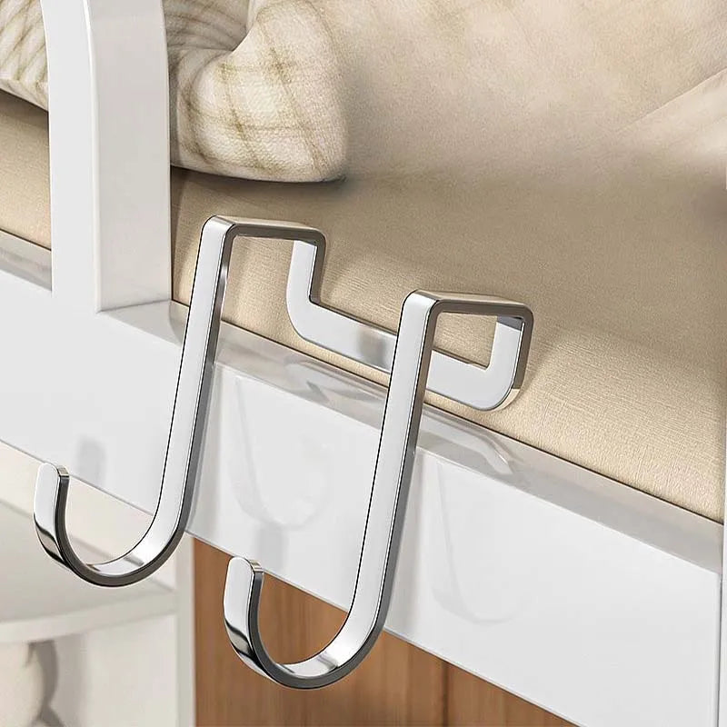 S-shaped Door Rear Hanger Hook Stainless Steel Non-punching Cabinet Door Hooks Clothing Coat Home Storage Wall Hooks Garden