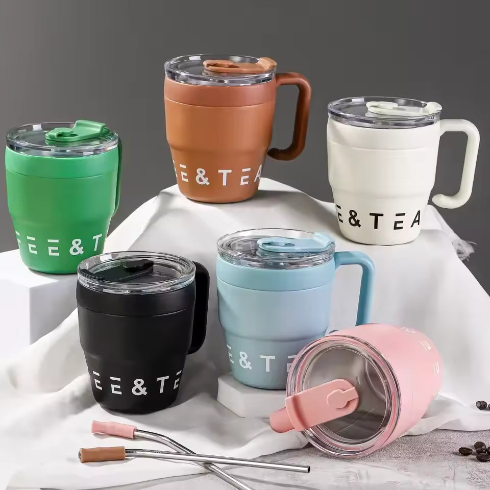 Cold for Straw Lid Bottle Outdoor Mug Thermos Hot with Tea Stainless 480ml Steel Drinks Milk Portable Water Cup Office Coffee