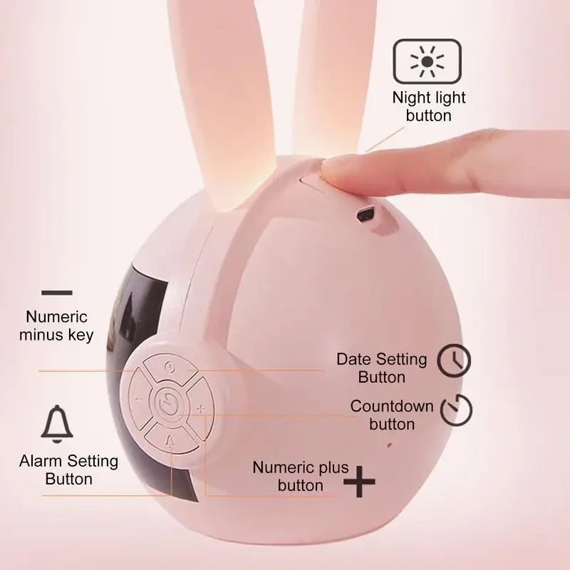 Bedroom Bedside Clock Creative Timing Night Light For Three Ways Wake Up Rechargeable Rabbit Alarm Clock Rainbow Animal Lamp