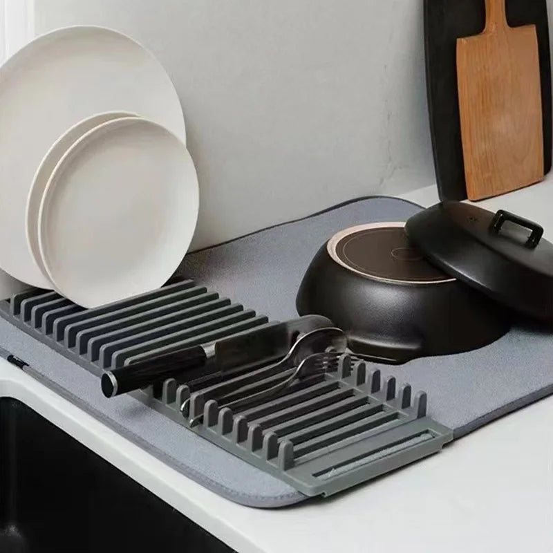 2-in-1 Drying Mat Non-slip Kitchen Sink Countertop Dish Drying Pads to Prevent Water Accumulation Kitchen Counter Mat