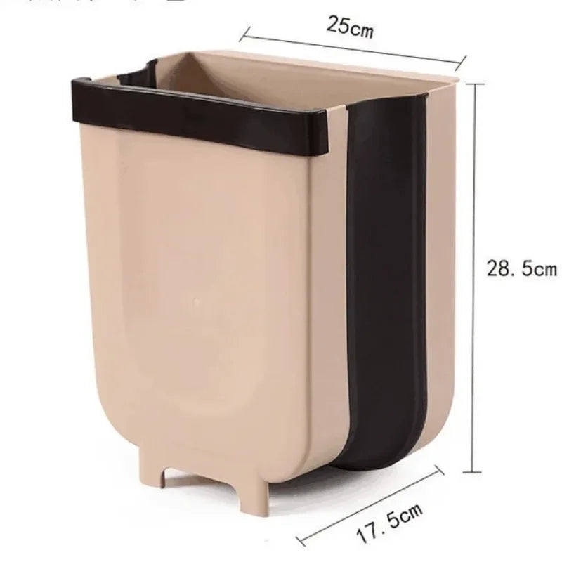 10L Wall Mounted Folding Car Bin Kitchen Door Hanging Trash Bin Garbage Car Trash Can Wall Mounted Foldable Cleaning Dustbin