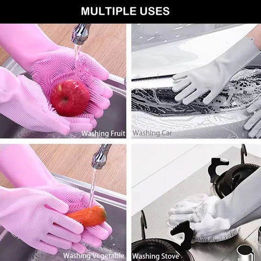 Waterproof Silicone Dishwashing, Laundry Gloves Kitchen Supplies Household Use No Harm To Hands Pet Bathing Cleaning Gloves Soft