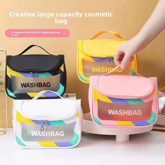 New Ins High Aesthetic Travel Swimming Portable Large Capacity Waterproof PU Transparent Makeup Wash Bag Convenient Handheld