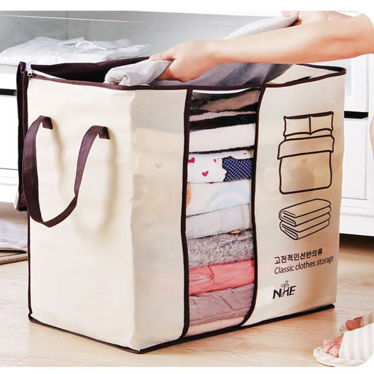 Creative thickened non-woven vertical version of the double ear handheld quilt clothing organization multi-purpose storage bag