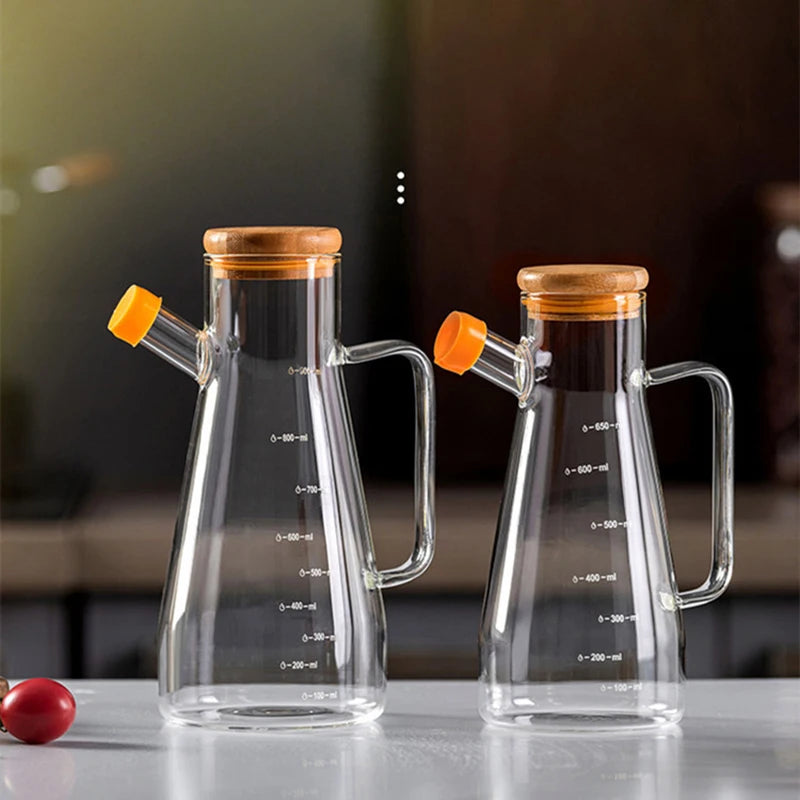 650/900ml Oil Pouring Pot Kitchen Durable Leak-proof Soy Sauce Heat-resistant High-borosilicate Glass Seasoning Bottle