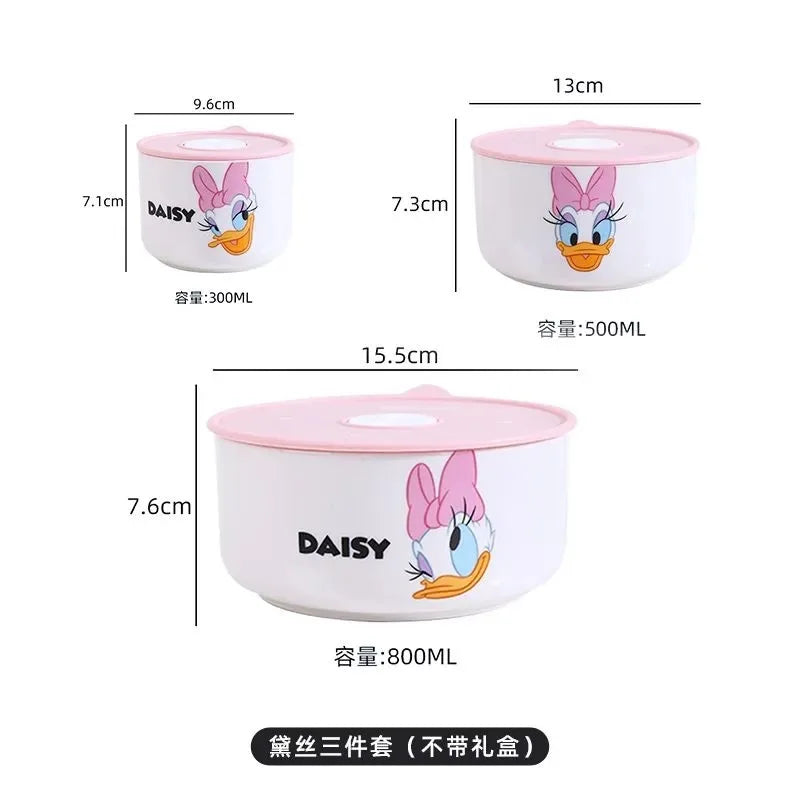 Minnie Lunch Box 3 Piece Set Mickey Bento Box Cartoon Ceramic Lunch Box Fresh Keeping Bowl Microwave Available Christmas Gift