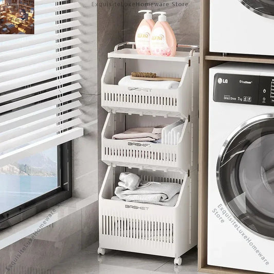 Dirty clothes basket Bathroom Multi-layer rack Clothes storage basket with wheels Bathroom Household dirty clothes basket